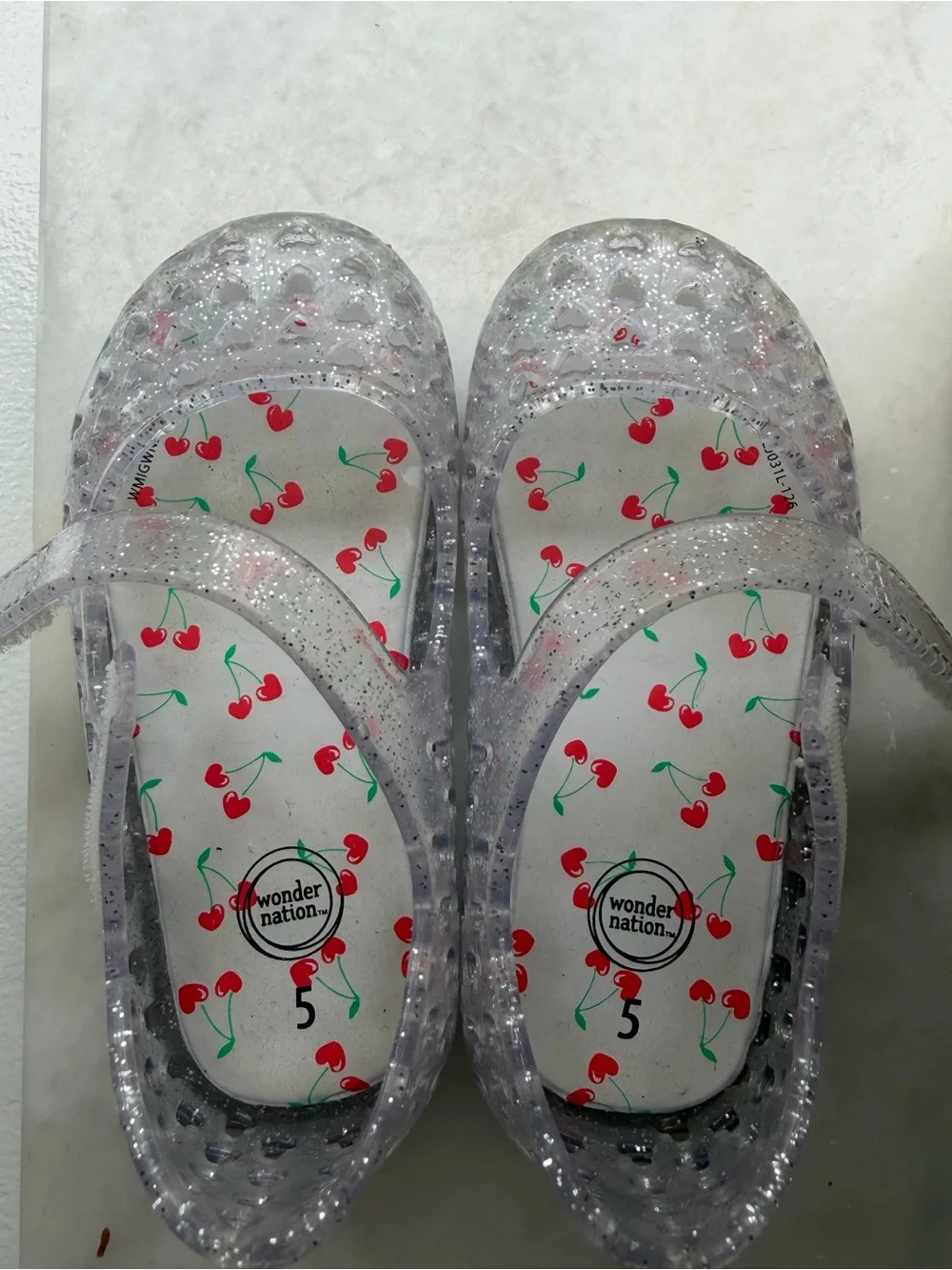 Wonder Nation Clear Glitter Cherry Mary Jane Kids Shoes - White/Clear